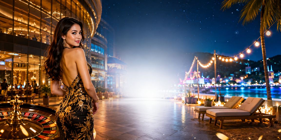 Dealer kasino langsung di Genting Highlands, ruangan berwarna biru dengan meja roulette